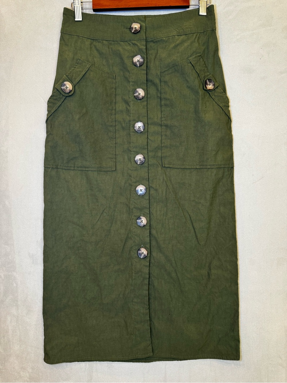Maeve Anthropologie Skirt 4 Olive Green Button Front Utility Midi Cargo